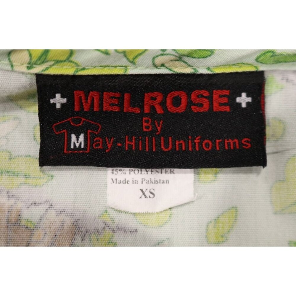Melrose Mayhill Scrub Top Women's XS Green Safari Animal Leaf Print Medical VTG - Picture 9 of 10